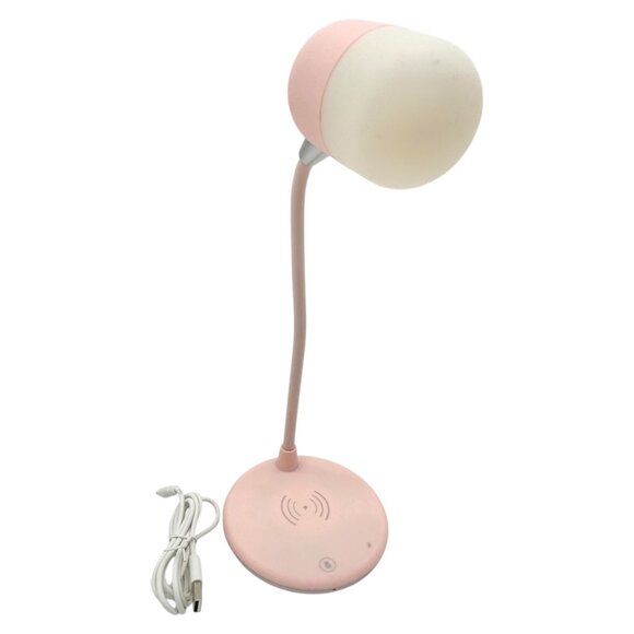 3-In-1 Pink Desk Lamp 5.0 Speaker USB Wireless Charger 12 Inch Flexible Neck - Picture 1 of 8